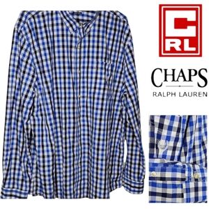 CHAPS Ralph Lauren Blue Black & White Plaid Long Sleeve Collared Button Down XXL